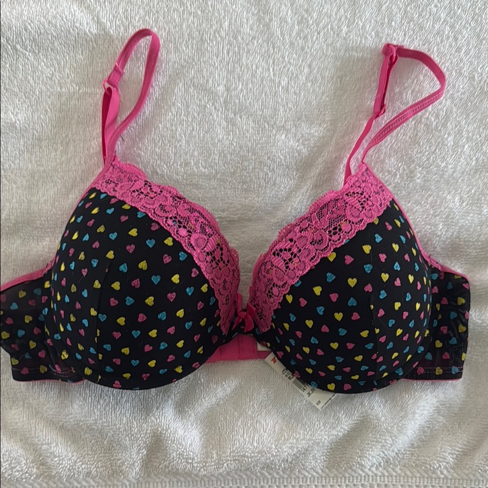 Tilly's Black and Pink Lace Trim Bra